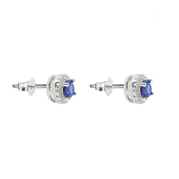 New! Anna Zuckerman Simulated Sapphire & Diamond Stud Earrings - Picture 4 of 6